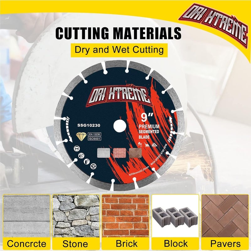 ORIXTREME 9 Inch Diamond Blade 2Pcs, Segmented General Purpose Blade Dry/Wet Cutting Concrete, Masonry, Brick, Block,7/8"-5/8” Arbor - Image 4
